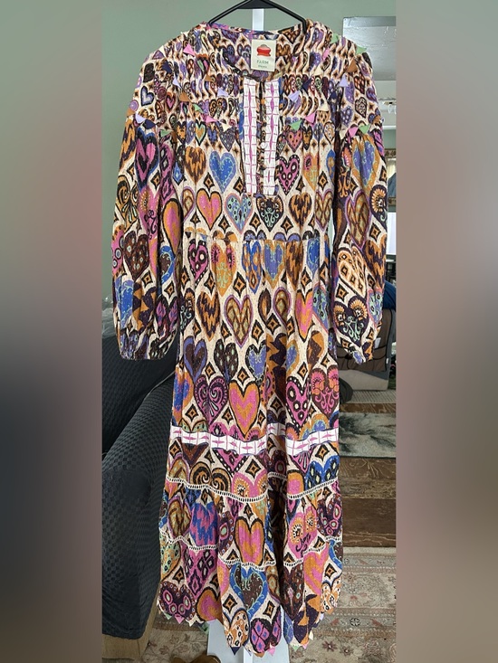 FARM Rio Dresses & Skirts - FARM Rio Multicolor Heart-Print Long Sleeve Midi Dress